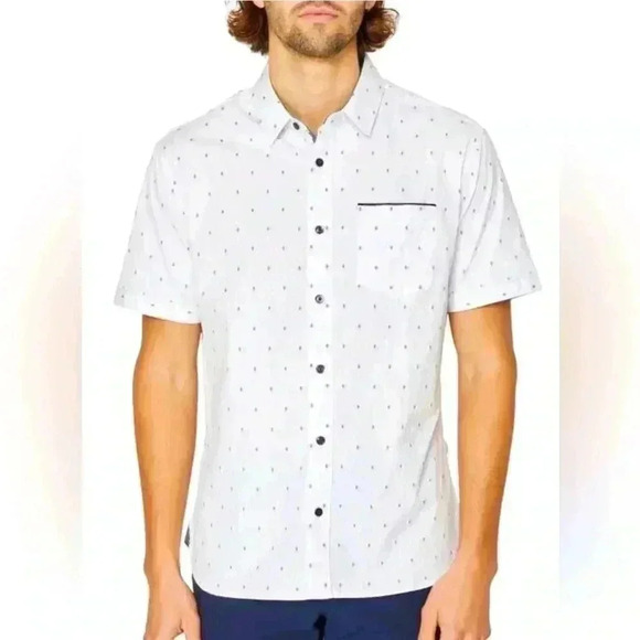 7 Diamond Men’s Suden Impact Short Sleeve Button-Up Shirt/White-SZ Large - Picture 1 of 8